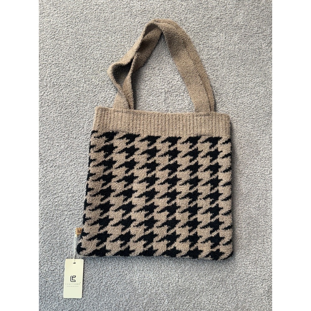 ComfyLuxe‎ Houndstooth Knit Tote Bag Coffee Quiet Luxury Old Money